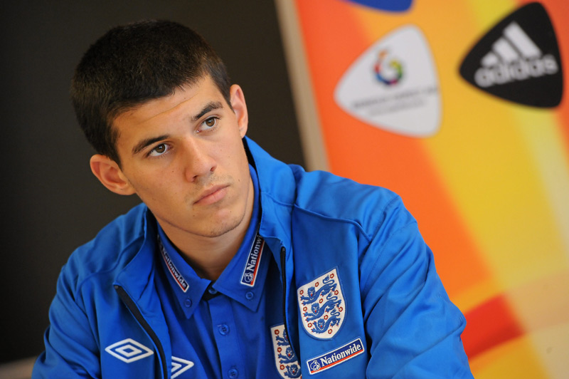 Conor Coady attends a press conference ahead of the UEFA European U17 Championship Final.
